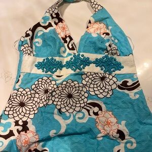 Trina Turk Blue and White Floral Top